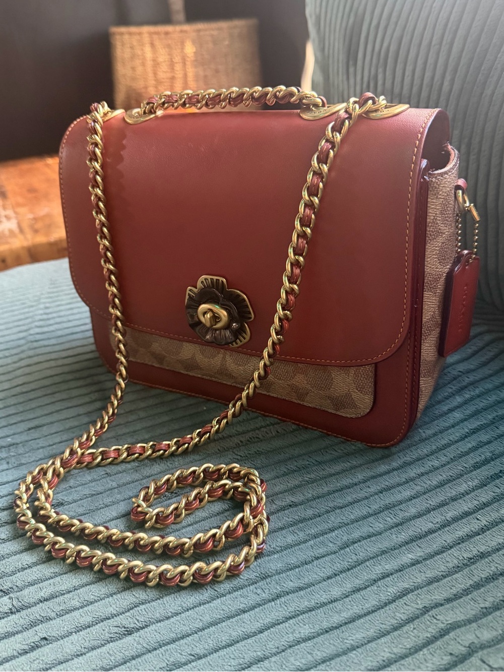 Coach Canvas Shoulder/Crossbody Bag with Gold Chain